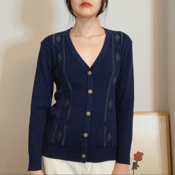 navy wool cardigan